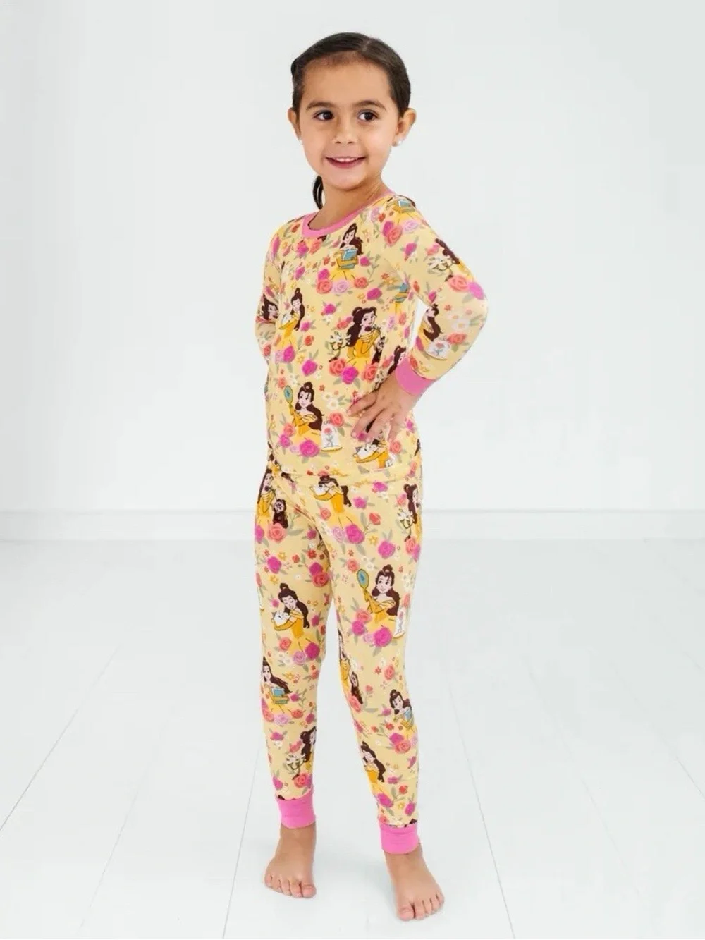 NWT 2T Little Sleepies Yellow & Pink Beauty and the Beast Floral Pajama Set